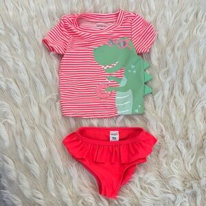 Carter's Red Striped Dinosaur bathing suit set